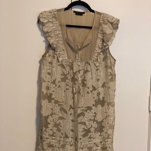 BCBGMaxazria white and tan floral dress with slip